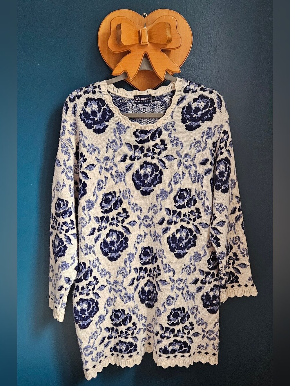 Vintage Floral Ivory & Navy Crewneck Sweater